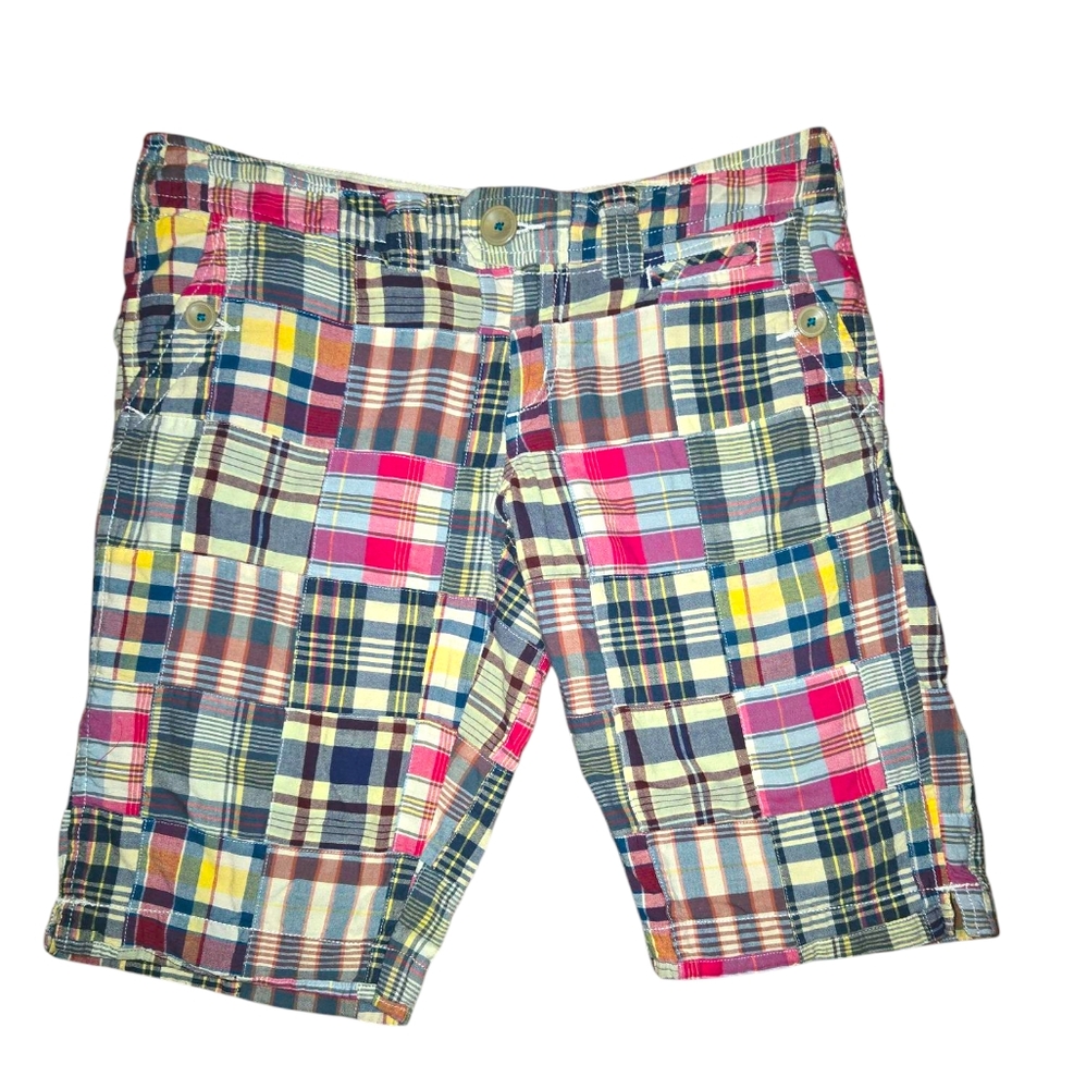 American Eagle Vintage Multicolor Patchwork Madras Plaid Bermuda Shorts Size 8